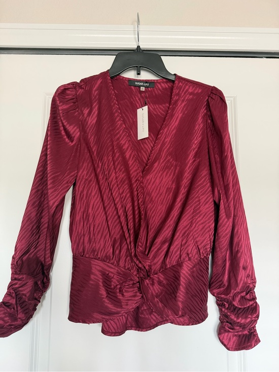 Sugarlips Tops - NWT Sugarlips Twist-Knot V-Neck Blouse - Wine